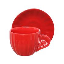 Conjunto 4 Xícaras de Chá com Pires Cerâmica Bella 90ml Vermelha JGXC083VM - Hauskraft - ETILUX, HAUSKRAFT, WESTERN