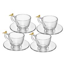 Conjunto 4 Xícaras de Chá com Pires Golden Bird 180ml Cristal Ecológico