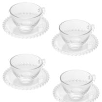 Conjunto 4 Xícaras De Chá Com Pires Pearl Wolff 180 Ml Transparente Conjunto 4 Xícaras De Chá Com Pires Pearl Wolff 180 Ml Transparente