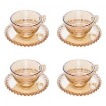 Conjunto 4 Xícaras de Chá Cristal com Pires Pearl Âmbar 180 ML - WOLFF