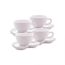 Conjunto 4 Xícaras de Chá de Porcelana com Pires Coração Beads Branco 210ml - Wolff