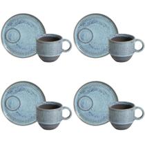 Conjunto 4 Xícaras de Chá Empilhável com Pires 230ml Linhas Breeze Porto Brasil Mesa Posta Café