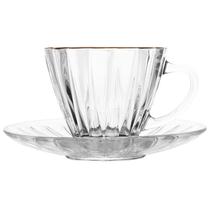 Conjunto 4 xícaras de cristal com pires para café com fio de ouro Radial Lyor 70 ml