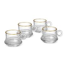 Conjunto 4 Xícaras de Vidro com Borda Dourada 200ml