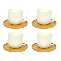 Conjunto 4 Xícaras Oásis De Cerâmica Com Pires Café Chá 90Ml