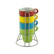 Conjunto 4 xicaras para cafe com suporte coloridas