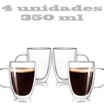 Conjunto 4 Xícaras Parede Dupla de Vidro 350 ML Jogo de Xicaras para Café Expresso Chá cappuccino