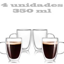 Conjunto 4 Xícaras Parede Dupla de Vidro 350 ML Jogo de Xicaras para Café Expresso Chá cappuccino Conjunto 4 Xícaras Parede Dupla de Vidro 350 ML Jogo de Xicaras para Café Expresso Chá cappuccino