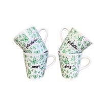 Conjunto 4 Xícaras Porcelana Borboleta Verde 120 ml