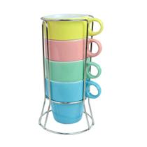 Conjunto 4 xícaras porcelana coloridas empilháveis 200ml