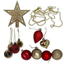 Conjunto 40 Enfeite Natal Bolas Estrela Pinha Cordão Coração