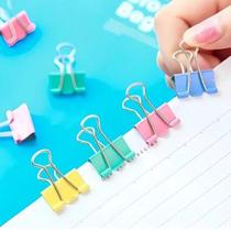 Conjunto 48 Prendedores de Papel Grampo Clips Coloridos Kit Escritório Office Escolar 25mm/32mm/41mm