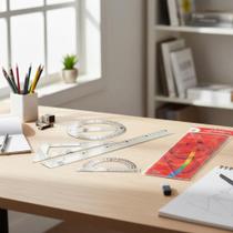 Conjunto 4pcs Régua Esquadro Transferidor Régua Flexivel Não Quebra Régua Resina