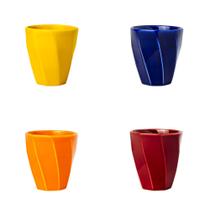 Conjunto 4un. Copo Cerâmica Louça 260ml Café Leite Chá Água Porta Objetos Escovas Kit Cores Variadas