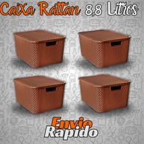 Conjunto 4X Caixa Organizadora Rattan 8,8 Litros Grande Com Tampa Kit 4X Organizador Cozinha Sala Quarto Banheiro Jardim Limpeza Decoração