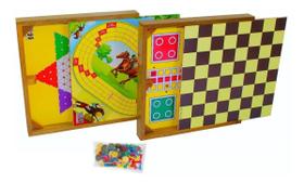 Conjunto 4x1 Jogos de Tabuleiro (Ludo/Xadrez Chinês/Hipismo/Dama)