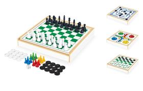 Conjunto 4x1 Jogos Tabuleiro Xadrez, Damas, Trilha E Ludo - Junges