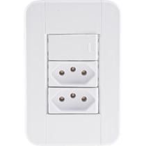 Conjunto 4x2 1 Interruptor Simples 10 A 250 V e 2 Tomadas 2P+T 20 A 250 V Tramontina Tablet Branco