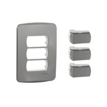 Conjunto 4X2 3 Interruptor S3B72012 Miluz Schneider Aluminio Conjunto 4X2 3 Interruptor S3B72012 Miluz Schneider Aluminio