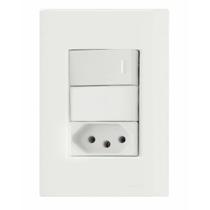Conjunto 4x2 com 1 Interruptor Simples 10 A 250 V e 1 Tomada 2P+T 10 A 250 V Giz Tramontina Conjunto 4x2 com 1 Interruptor Simples 10 A 250 V e 1 Tomada 2P+T 10 A 250 V Giz Tramontina