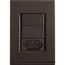 Conjunto 4x2 com 1 Interruptor Simples 10 A 250 V e 1 Tomada 2P+T 10 A 250 V Tramontina Liz Grafite Conjunto 4x2 com 1 Interruptor Simples 10 A 250 V e 1 Tomada 2P+T 10 A 250 V Tramontina Liz Grafite