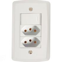 Conjunto 4x2 com 1 Interruptor Simples 10 A 250 V e 2 Tomadas 2P+T 10 A 250 V Tramontina Lux2 Branco