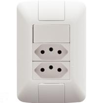 Conjunto 4x2 com 1 Interruptor Simples 6 A 250 V e 2 Tomadas 2P+T 10 A 250 V Tramontina Aria em Bran