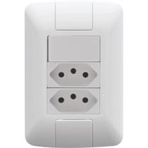 Conjunto 4x2 com 1 Interruptor Simples 6 A 250 V e 2 Tomadas 2P+T 10 A 250 V Tramontina Aria em Branco