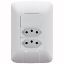 Conjunto 4x2 com 1 Interruptor Simples 6 Amperes 250 Volts e 2 Tomadas 2P+T 10 Amperes 250 Volts Tramontina Aria Branco - 57241087 - TRAMONTINA Conjunto 4x2 com 1 Interruptor Simples 6 Amperes 250 Volts e 2 Tomadas 2P+T 10 Amperes 250 Volts Tramontina Aria Branco - 57241087 - TRAMONTINA