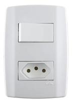 Conjunto 4x2 com 1 interruptor simples ilumi slim branco com placa + 1 tomada 3 pinos 20a
