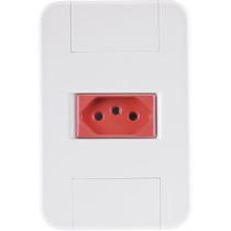 Conjunto 4x2 com 1 Tomada 2P+T 20 A 250 V Tramontina Tablet Branco e Vermelho Conjunto 4x2 com 1 Tomada 2P+T 20 A 250 V Tramontina Tablet Branco e Vermelho