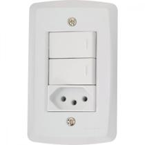 Conjunto 4x2 com 2 Interruptores Paralelos 10 A 250 V e 1 Tomada 2P+T 20 A 250 V Tramontina Lux2 Branco Conjunto 4x2 com 2 Interruptores Paralelos 10 A 250 V e 1 Tomada 2P+T 20 A 250 V Tramontina Lux2 Branco