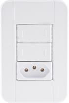 Conjunto 4x2 com 2 Interruptores Paralelos 10 A 250 V e 1 Tomada 2P+T 20 A 250 V Tramontina Tablet B Conjunto 4x2 com 2 Interruptores Paralelos 10 A 250 V e 1 Tomada 2P+T 20 A 250 V Tramontina Tablet B