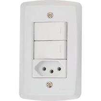 Conjunto 4x2 com 2 Interruptores Simples 10 A 250 V e 1 Tomada 2P+T 10 A 250 V Tramontina Lux2 Branco