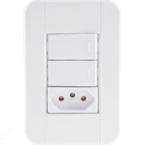 Conjunto 4x2 com 2 Interruptores Simples 10 A 250 V e 1 Tomada 2P+T 20 A 250 V Tramontina Tablet Bra Conjunto 4x2 com 2 Interruptores Simples 10 A 250 V e 1 Tomada 2P+T 20 A 250 V Tramontina Tablet Bra
