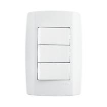 Conjunto 4x2 Ilumi Slim com Placa 3 Interruptores Simples Completo com Suporte Regulável e Parafusos para Instalação Elétrica