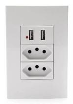 Conjunto 4X2 Soyan 1 Tomada USB 2 Tomada 2P+T 20A Branco Conjunto 4X2 Soyan 1 Tomada USB 2 Tomada 2P+T 20A Branco