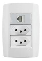 Conjunto 4x2 Tomada Dupla 10a + 1 Módulo Rj45 Slim Ilumi Conjunto 4x2 Tomada Dupla 10a + 1 Módulo Rj45 Slim Ilumi