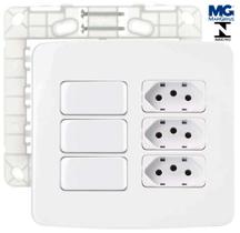 Conjunto 4x4 3 tomadas 20A + 3 Interruptor Paralelo 250V B3