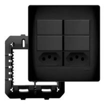 Conjunto 4x4 4 Interruptor Simples + 2 Tomada Habitat Black
