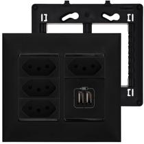 Conjunto 4x4 Preto com 4 Tomadas 10A + 2 Tomadas USB Legrand Pial Plus+