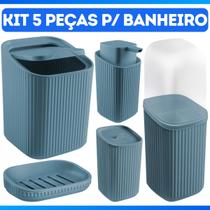 Conjunto 5 Acessórios De Banheiro Kit Completo Porta Escova De Dente Algodão Sabonete Saboneteira Lixeira