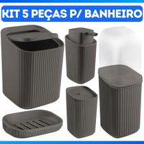 Conjunto 5 Acessórios De Banheiro Kit Completo Porta Escova De Dente Algodão Sabonete Saboneteira Lixeira