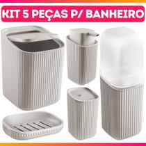 Conjunto 5 Acessórios De Banheiro Kit Completo Porta Escova De Dente Algodão Sabonete Saboneteira Lixeira