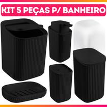 Conjunto 5 Acessórios De Banheiro Kit Completo Porta Escova De Dente Algodão Sabonete Saboneteira Lixeira