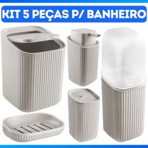 Conjunto 5 Acessórios De Banheiro Kit Completo Porta Escova De Dente Algodão Sabonete Saboneteira Lixeira