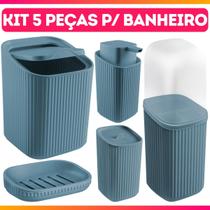 Conjunto 5 Acessórios De Banheiro Kit Completo Porta Escova De Dente Algodão Sabonete Saboneteira Lixeira