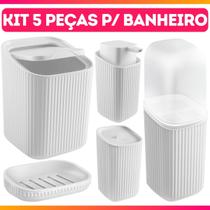 Conjunto 5 Acessórios De Banheiro Kit Completo Porta Escova De Dente Algodão Sabonete Saboneteira Lixeira