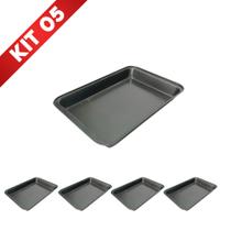 Conjunto 5 Assadeiras Forma Teflon Retangular Antiaderente Bolo Pão Tortas Lasanhas
