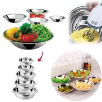 Conjunto 5 Bowls Bacia Profissional Tigela Aço Inox Conjunto 5 Bowls Bacia Profissional Tigela Aço Inox